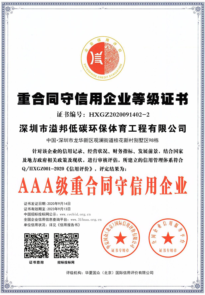重合同守信用企業(yè)等級(jí)證書